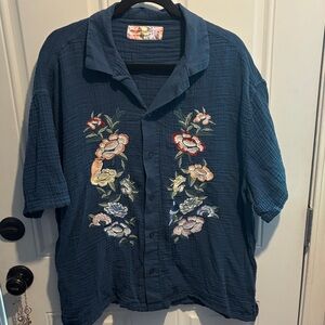 Abercrombie & Fitch Navy Blue Embroidered Button-Down Shirt